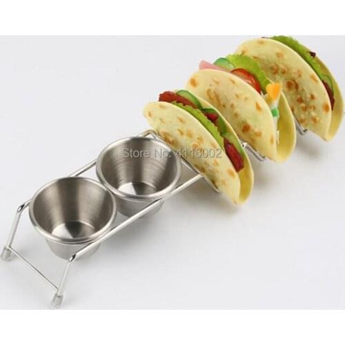 20pcs Stainless Steel Mexican Pizza Food Stand Taco Holder Food Rack With Two Cups Kitchen Pie Tool Accessories