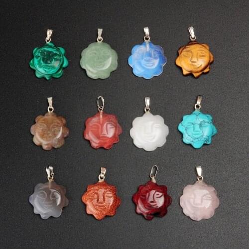 24pcs Multicolor Beads Vintage Engraved Inspirational Sun Flower Face Roses Quartz Cabochon Pendants Findings Charms Crafts Free