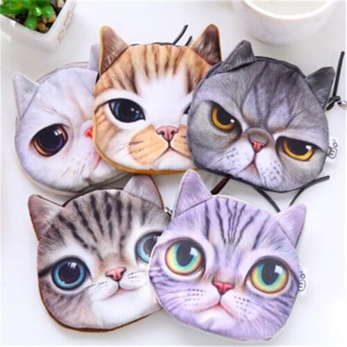 3D girl Retro meow star human face zipper mini cat face pet cat coin bag stationery bag Creative Christmas gifts