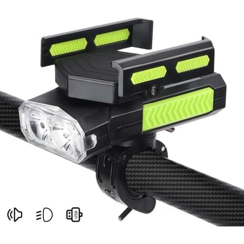4000 MAh Bicycle Light 4 In 1 Bicycle Headlight Bike Front Light With Horn Phone Holder MTB Front Lamp Headlight Flashlight