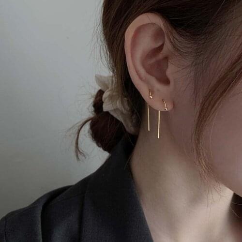 AKAFASHION Round Bead Straight Ear Hook Korean Style Fashion Designer Round Face Thin Hook U-shaped Earrings