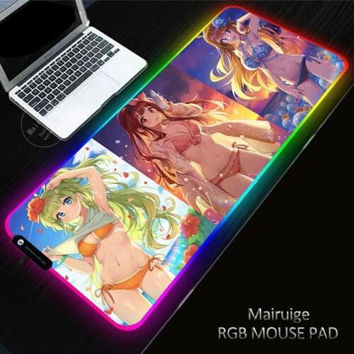 Anime Sexy Swimsuit Girl RGB Large Gaming 900x400/350X600MM Cute Girly Mouse Pad LED Lighting Mousepad Gamer Computer Desk Mat
