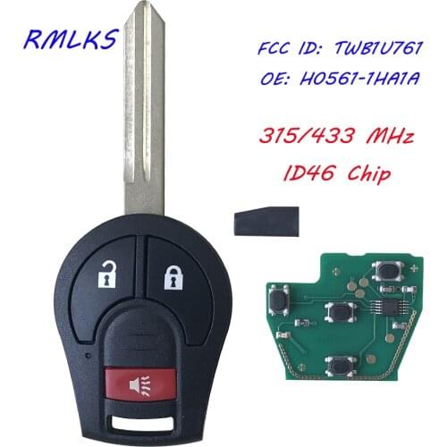 3 Buttons Car Remote Key 315MHz 433MHz ID46 Chip for NISSAN FCC CWTWB1U761 Qashqai Sunny Sylphy Tiida X-Trail Auto Alarm