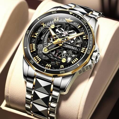 OUPINKE Automatic Watch Men skeleton Luxury Sports Sapphire Glass Stainless Steel Mechanical Wristwatch waterproof Montre homme