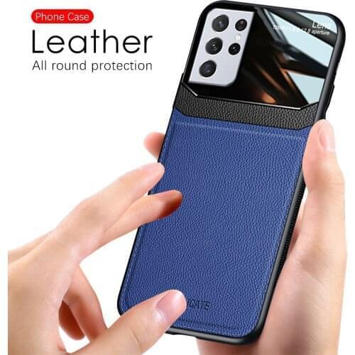 PU Leather Mix Plexiglass Back Covers Case For Samsung Galaxy S21 S 21 Ultra Plus S21Ultra S21+ Silicone Bumper Shockproof Coque