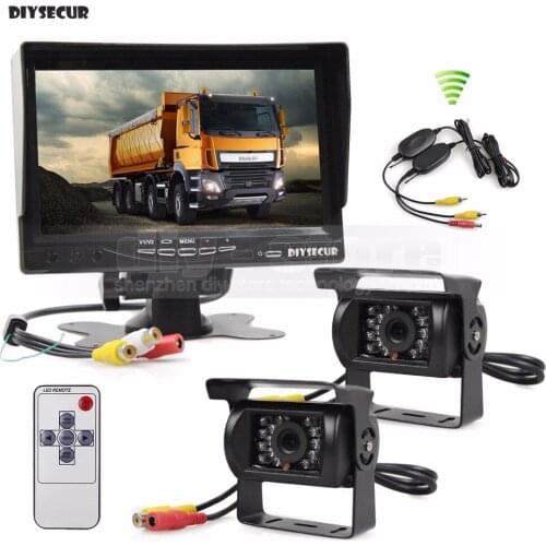 DIYSECUR 7inch TFT LCD Car Monitor Display Reverse Rear View Monitor Screen + 2 x IR Night Vision HD CCD Rear View Car Camera