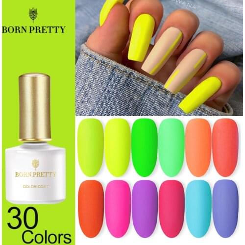 BORN PRETTY Neon Matte Gel Nail Polish Green Yellow Colors 6ml Fluorescent Series Soak Off UV Gel Varnish Nail Art Design Gel