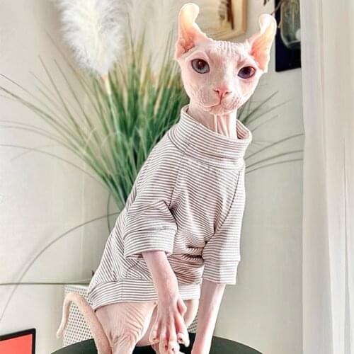 Cotton Sphinx Cat Dog Clothes For Small Puppy Hairless Cat Sweatshirt Clothing Stripe Pet Costume Kittens Jumpsuit Autumn Winter