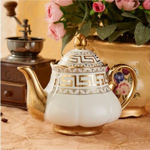 1.0L Advanced Porcelain Ceramic Coffee Kettle Europe Luxury Gilding Water Tea Pot For Gift Teatime Cafe Home