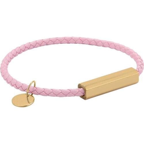Fashion Charm Jewelry Pink Braided Leather Bracelet Women Men Stainless Steel Magnet Buckle Couples Leather Wristband PD0719