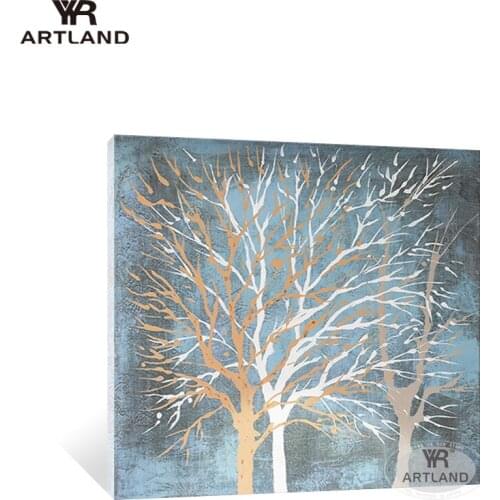 YYR-ARTLAND Best selling Hand painted canvas oil painting gray back trees landscape wall art picture for living room home decor