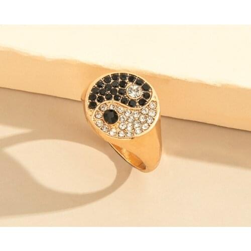 New White Black Tai Chi Bagua Yin Yang Metal Rings For Women Men 2021 Rhinestone 90s Rock Hip Hop Ring Punk Party Jewelry Gifts