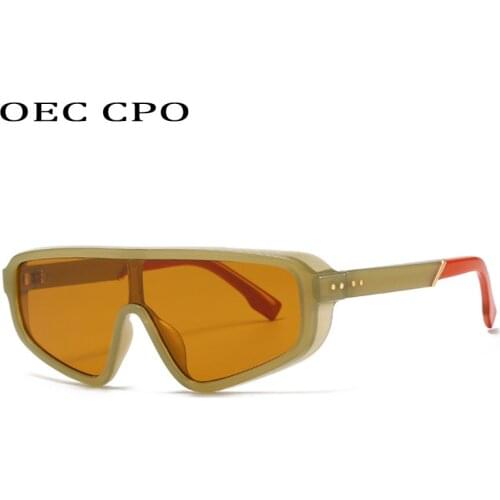 OEC CPO Vintage Punk Square Sunglasses Men Women Brand Design Fashion One Piece Sunglasses Women Retro Brown Shades Glasses