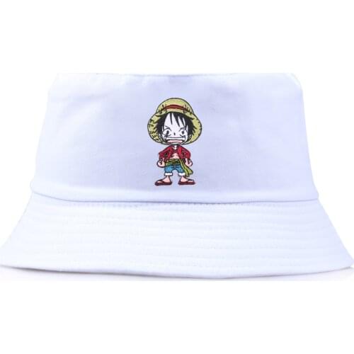 Summer Fashion Bucket Hat Women Men Flat Caps Anime One Piece Luffy Hats Embroidery Casual Cap Outdoor Fishing Fisherman Sun Hat