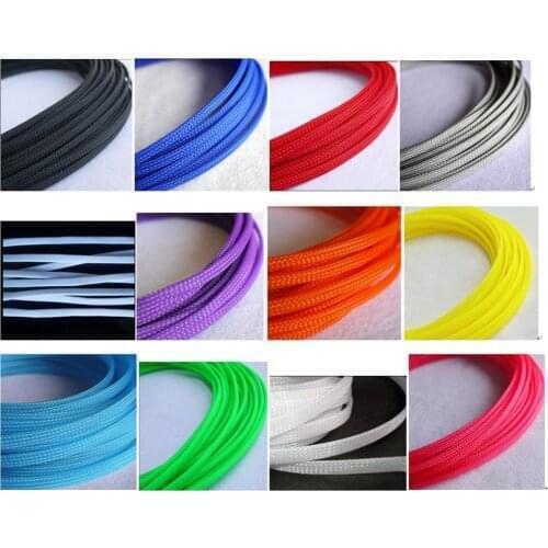 50M/1LOT Flat PET Sleeves Tight Braided Expandable Cable Wire Snakeskin Sleeving Cord Protector 3MM 4MM 6MM 8MM 10MM 12MM 16MM