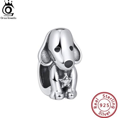 ORSA JEWELS Puppy Dog 925 Sterling Silver Beads Charms Original fit For Bracelet Pendant Silver 925 For Women Jewelry CB09