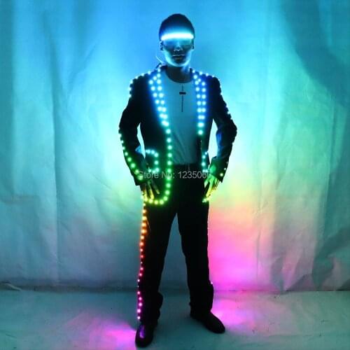 Full Color Digital LED Illuminating Suit, IC Remote Control LED Jacket for Bar Hosting, Wedding Mens dress Costume Tron suit