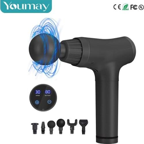 New Design Portable Massage Gun Sport Relaxation Fitness with 30 Speeds LCD Touch Display Deep Tissue Muscle Fascia Massager