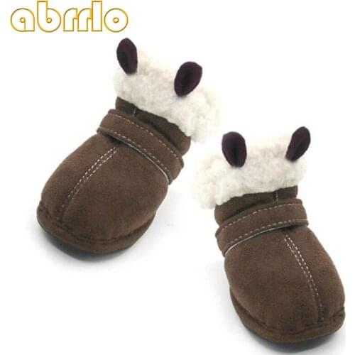 Abrrlo Pet Dog Shoes Cotton Winter Warm Rabbit Ears fur Snow Boots Schnauzer Dog Accessories