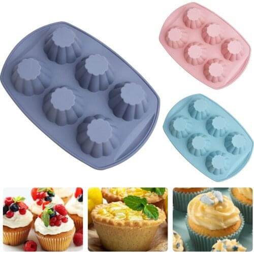 6Grids Silicone Muffin Cup Mold Non-stick Cupcake Kitchen Cooking Bakeware Tray Pudding Cake Cup Mousse Cake Biscuit Baking Tool