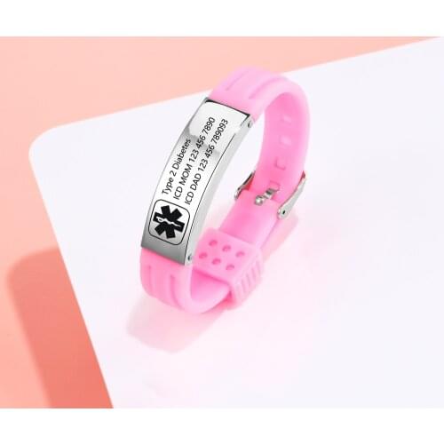 Free Engraving Silicone Adjustable Medical Alert Emergency ID Bracelets For Women Girls Custom Sports Bangle Wristband