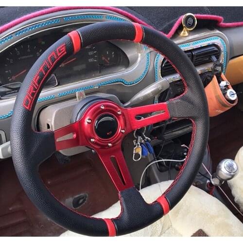 Spceddy MCX Universal 14 inch (345mm) Drifting Racing Steering Wheel PVC Leather Sport Steering Wheel Red Spoke MC20S02191-25