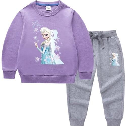Disney Baby Girls Tracksuit Clothes Set Frozen Hoodies + Pants Cartoon Sportwear Clothing Children Outfits Toddler Kids Suits