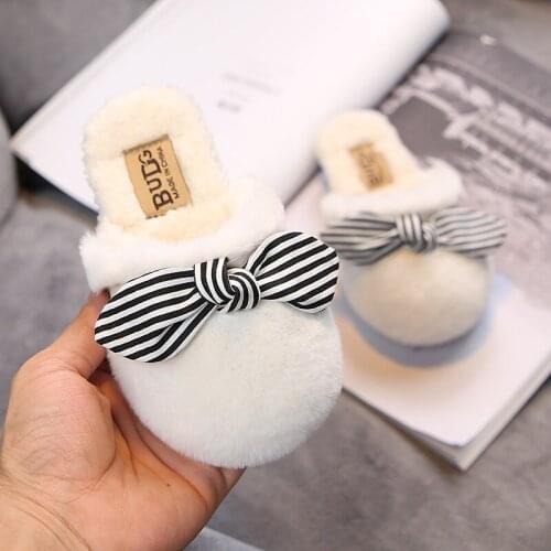 Slippers Girls Coral Velvet Boys Girls Anti-Slippery Slide Shoes Baby Kids Home Indoor Slippers Fur Bowtie Cute Warm Pretty 2021
