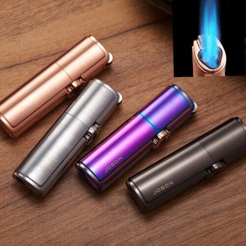 Jobon Triple Torch Lighter 3 Jet Gas Cigar Flint Lighter Turbo Windproof Powerful Metal Spray Gun Kitchen Pipe Lighter Outdoor