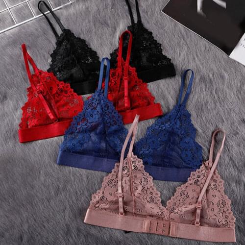 Deep V Backless Crop Top Thin Triangle Lingerie Wireless Underwear Adjustable Small Chest Bras Gather Beautiful Sexy Lace Bra