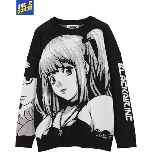 UNCLEDONJM Japanese Style Anime Girl Knitted Sweater Mens Hip Hop Streetwear Harajuku Sweater Vintage Retro Pullover ME-GM12