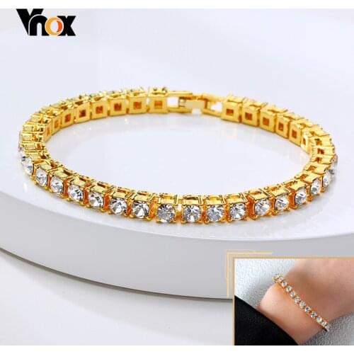 Vnox Bling Full Rhinestones Bracelets for Women Shiny Row Stone Crystal Tennis Chain Links Elegant Lady Party Wrist Jewelry