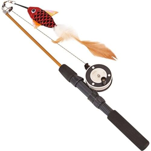 Retractable Cat Toy Fish Type Telescopic Feathers Funny Cat Stick Pet Toy Cat Rods Simulation Fishing Rod