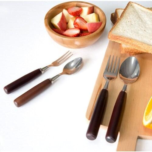 Japanese beech wood A size spoon fork spoon color brown stainless steel ins wind western food cake spoon fork