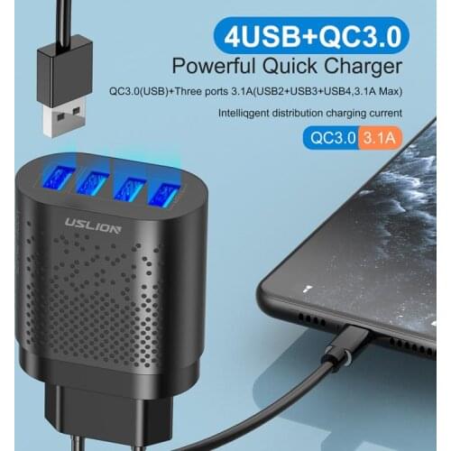 New US/EU 4 USB Travel Charger Fire-resistant Portable 3A Fast Charging Cell Phone Charger For Iphone Huawei Samsung Xiaomi