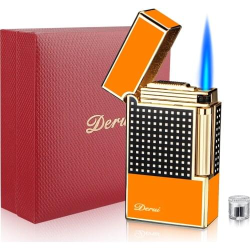 Cigar Lighter Torch Jet Blue Flame Refillable Butane Gas Flintstone Lighter with Cigar Punch Cigar Accessories for COHIBA Cigars