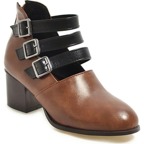 2019 age season new tide high button three rows over 40-47 shallow mouth with thick documentary female shoes