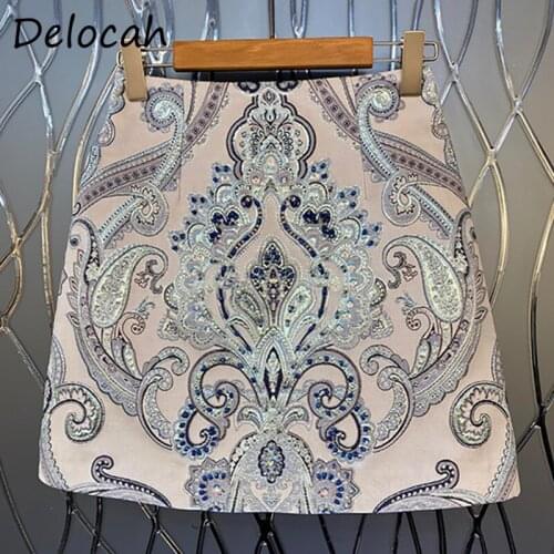 Seifrmann New 2021 Autumn Women Fashion Runway Skirt High Waist Gorgeous Crystal Sequined Embroidery Bottoms Vintage A-Line Skit