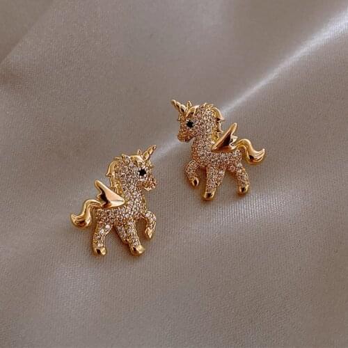 Fashionable Korean Unicorn New High-End Temperament Women Mascot Zircon Earrings Earrings Wholesale Jewelry Free shipping