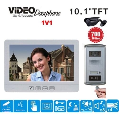 ZHUDELE 10.1 Inch Display Wired Video Door Phone Touch button Doorbell Intercom Night Vision 1V1 700TVL HD Home House Security