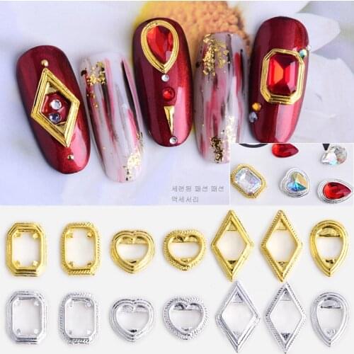 10pcs Hollow Metal Frame 3D Nail Art Decorations Charm Geometry Alloy DIY Rhinestones Gem Manicure Design Accessories