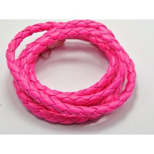 16.4 Feets Neon Hot-pink Round Braided Leatherette Jewelry Cord 6mm E0950
