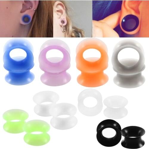 2pcs/lot Silicone Ear Piercing Flexible Thin Double Flared Flesh Ear Plugs and Tunnels Ear Gauge Expander Stretcher Body Jewelry