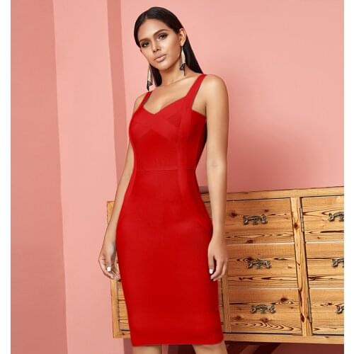 2021 Newest Summer Celebrity Party Bodycon Bandage Dress Women Spaghetti Strap V-Neck Sexy Night Out Club Dress Women Vestidos