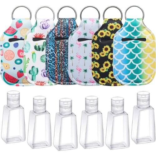 6pcs 30ml Empty Travel Size Bottle for Soap Liquids Hand Sanitizer Keychain Holder Flip Cap Reusable Refillable Bottles Carriers