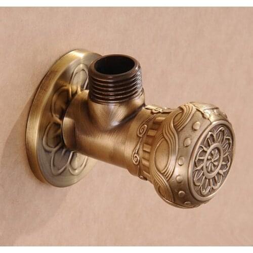BAKALA Hot Sale Antique Brass Fine Arts Pattern Triangle Valve Bathroom accessory 1/2 Threads 1/2 brass angle valves