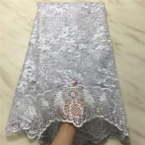 White lace fabric for wedding 2019 hiqh quality lace african lace fabric with beads and stones nigerian lace fabric 5yards/lot