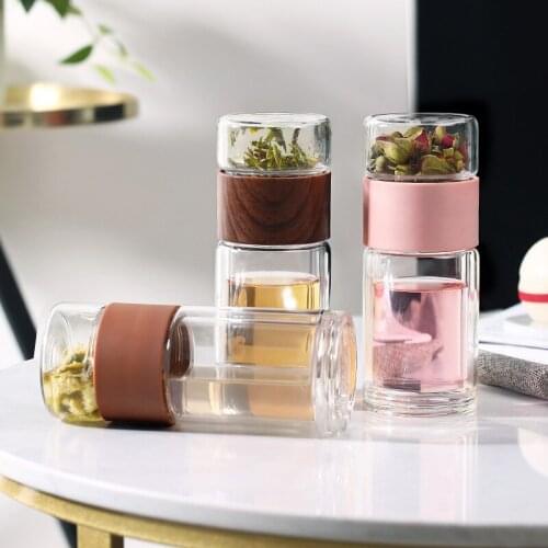 Tea Water Bottle Travel Drinkware Double Wall Glass Tea Infuser Tumbler Stainless Steel Filters Tea Filter Floral Teacup