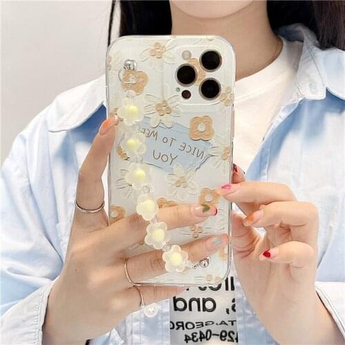 Luxury Women Shockproof Painting Flowers Soft Phone Case With Wrist Strap Bracelets For iPhone 12 Pro Max 11Pro