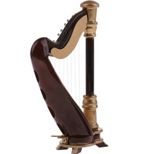 1:12th Wooden Harp Vintage Chinese Musical Instrument Dollhouse Miniature